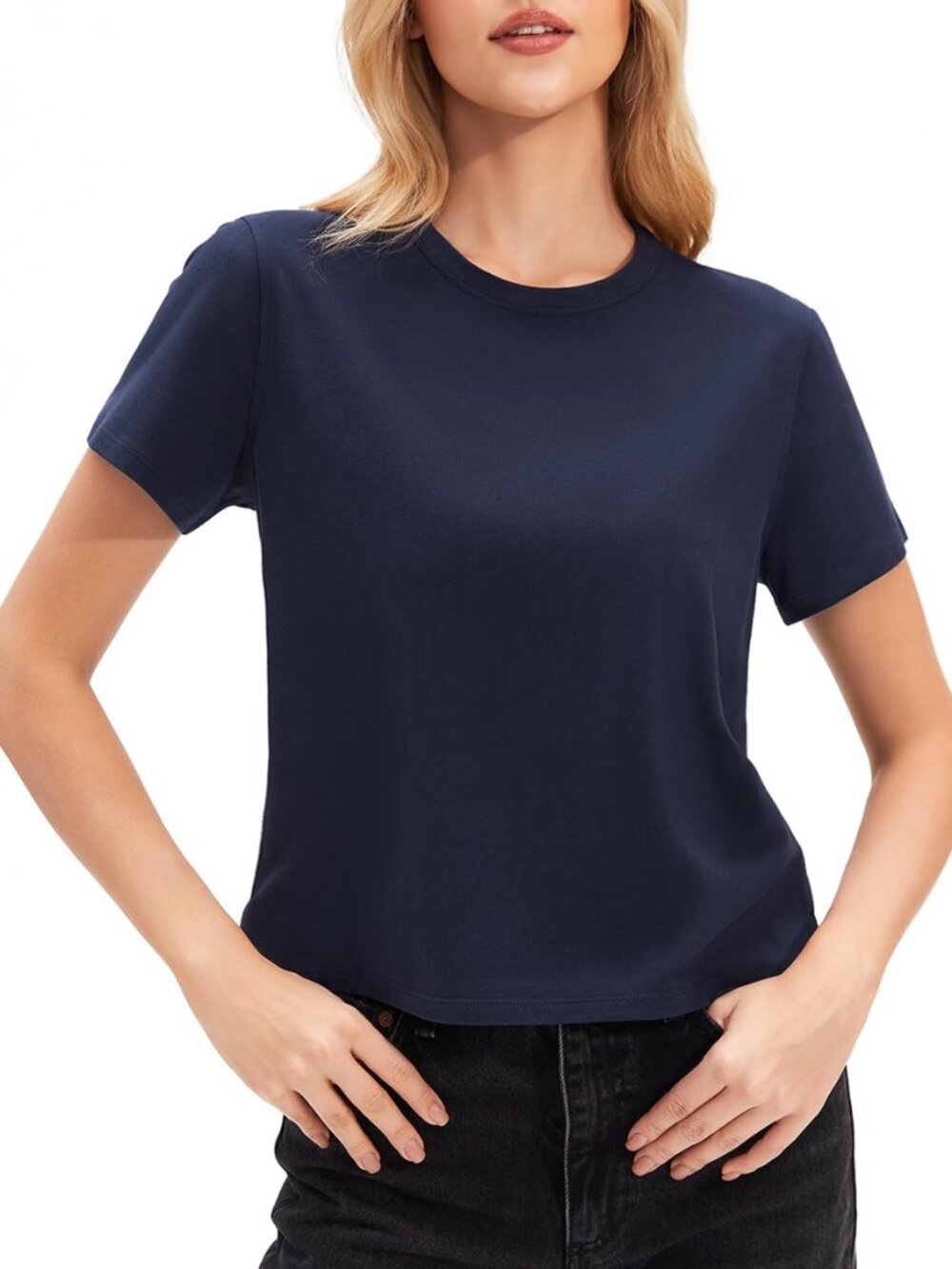 Women Cotton Blend Tshirts Shirts Boxy Cropped T- Shirts Basic Tees